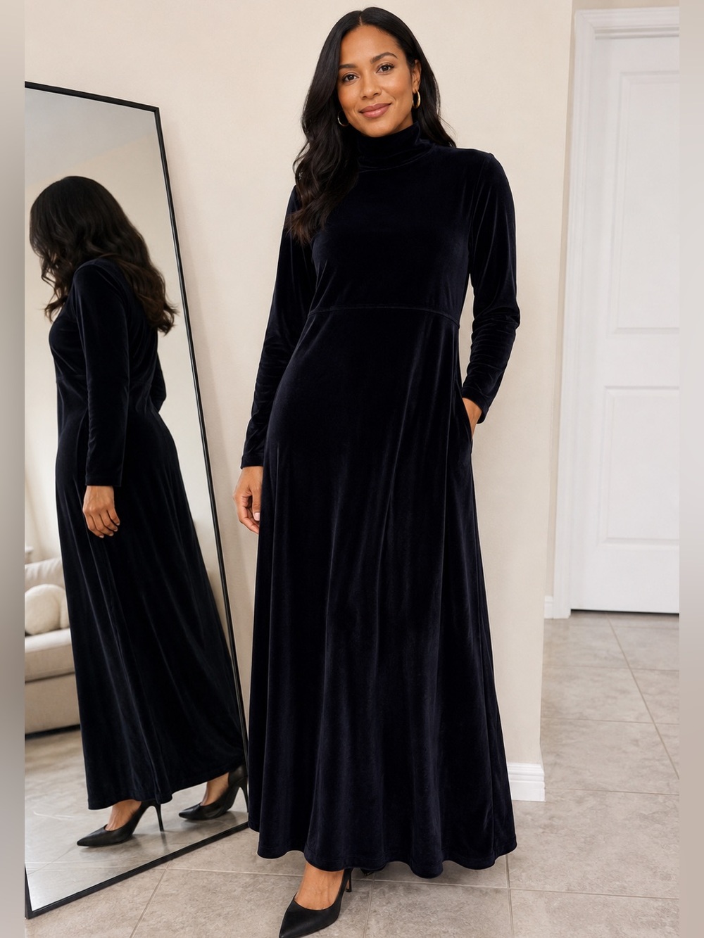 Jones New York Black Maxi Turtleneck Party Dress